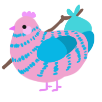 Twice-a-day, a pink and cerulean chicken with a bar pattern