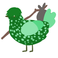 A leaf and spring chicken with a speckle pattern