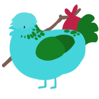 World, a aqua and leaf chicken with a neck-speckle pattern