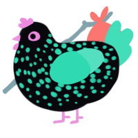 Blacklight, a white and crimson chicken with a speckle pattern