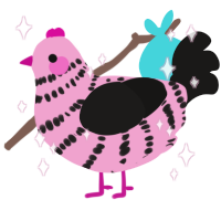 Princess, a pink and sable chicken with a bar pattern
