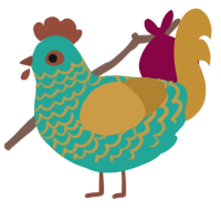 Bellibolt, a turquoise and gold chicken with a lace pattern