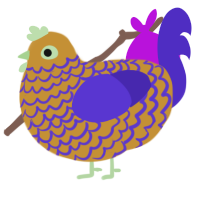 Dark Magic, a gold and indigo chicken with a lace pattern