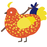 (unnamed), a vermilion and yellow chicken with a speckle pattern