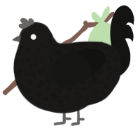 Zoid, a sable and black chicken with a speckle pattern