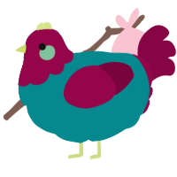 A teal and maroon chicken with a head pattern