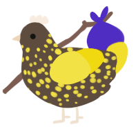 poopoopeepee, a bark and yellow chicken with a speckle pattern