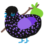 Vapor, a black and blurple chicken with a speckle pattern