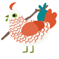 A white and vermilion chicken with a lace pattern