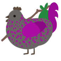 Queen of Hatred, a grey and plum chicken with a speckle pattern