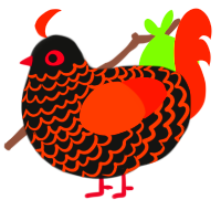 Creep, a black and vermilion chicken with a lace pattern