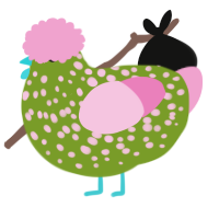 FuglySsa, a chartreuse and pink chicken with a speckle pattern