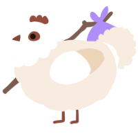 A cream chicken with a head pattern