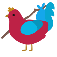 2, a crimson and cerulean chicken