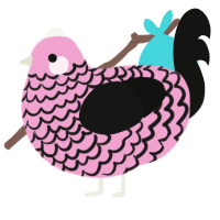 Uni, a pink and black chicken with a lace pattern