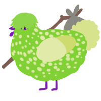 Hydrangea, a grass and lemon chicken with a speckle pattern