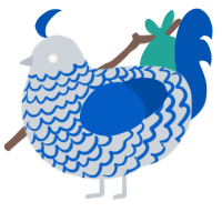 Guy, a mist and ultramarine chicken with a lace pattern
