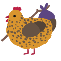 Gouda, a orange and bark chicken with a speckle pattern
