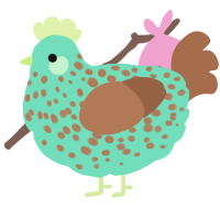 Mint, a mint and brown chicken with a speckle pattern