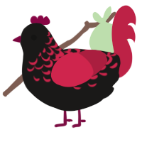 Dull Embers, a sable and crimson chicken with a half-lace pattern