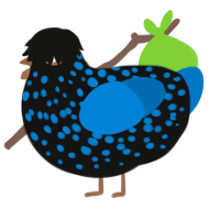 4, a black and sapphire chicken with a speckle pattern