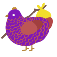 Spyro the Chicken, a violet and red chicken with a lace pattern