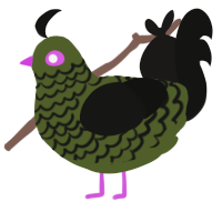 Eris, a olive and black chicken with a lace pattern