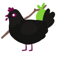 Parasitic, a black and sable chicken with a head pattern