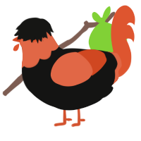 Chilli, a black and vermilion chicken with a head pattern