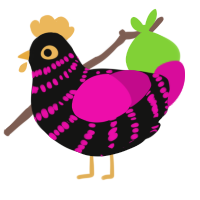 Sal, a black and fuchsia chicken with a bar pattern