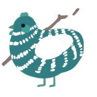Maren, a teal and cream chicken with a bar pattern