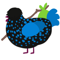 SoSick, a black and sapphire chicken with a speckle pattern