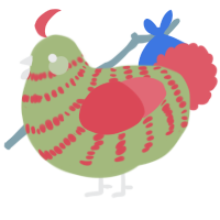 Invert, a overcast and turquoise chicken with a bar pattern
