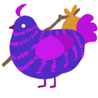 oug, a indigo and amethyst chicken with a bar pattern