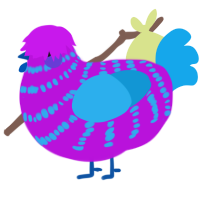 A amethyst and sky chicken with a bar pattern