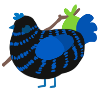 A black and ultramarine chicken with a bar pattern