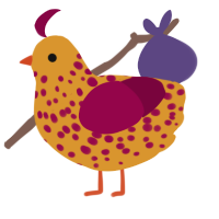 Jellabelle, a orange and maroon chicken with a speckle pattern