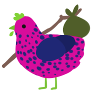 dragonfruit, a fuchsia and navy chicken with a speckle pattern