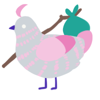 Anemone, a mist and pink chicken with a bar pattern