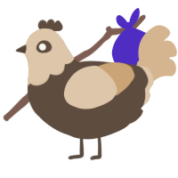 xyx, a bark and beige chicken with a head pattern