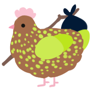 Spotty, a brown and lime chicken with a speckle pattern