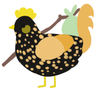 Newt, a sable and honey chicken with a speckle pattern