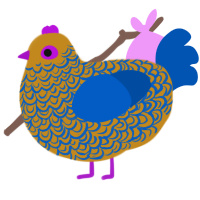 Magic Ink, a ochre and ultramarine chicken with a double-lace pattern