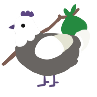 A grey and white chicken with a head pattern