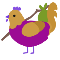 pbj, a plum and gold chicken with a head pattern
