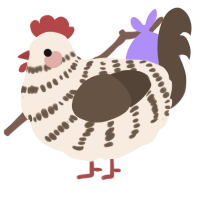 A cream and bark chicken with a bar pattern