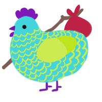 A aqua and lime chicken with a lace pattern