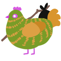 (unnamed), a chartreuse and orange chicken with a bar pattern