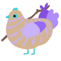 Creame, a beige and lilac chicken with a bar pattern