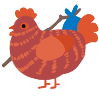 Site Time Birthday, a red and vermilion chicken with a bar pattern